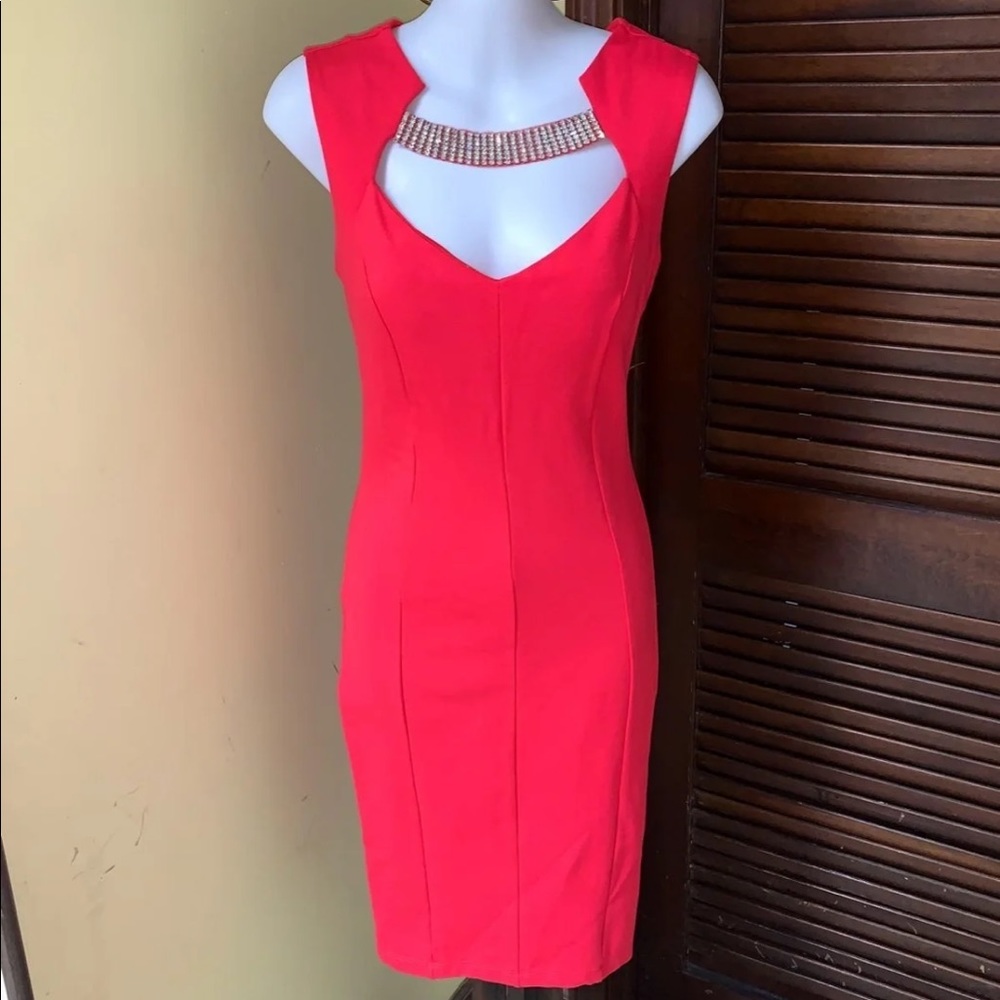 Coral Diamond Neck Bodycon Dress